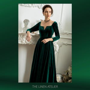 LAURA Velvet Dresses For Women | Green Cocktail Dress | Winter Bridesmaid Dress | Long Formal Dress | Velvet Christmas Dress | Gift For Her