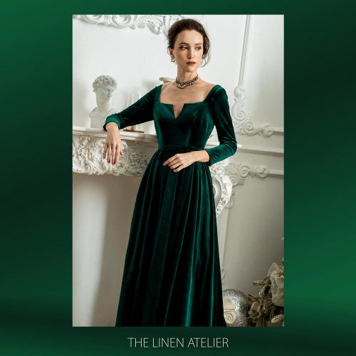 green emerald velvet dress A-Line Off Shoulder Velvet Long Prom Dresses, Green Velvet Graduation Dress Custom Size / Burgundy main image 1