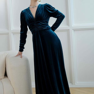 Sherry Velvet V-Neck Bridesmaid Dress | Autumn Wedding Gown | fall clothing gift