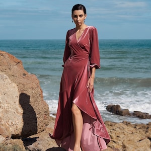 Velvet Gown | Wrap Velvet Dress Cinnamon Rose | Mother Of The Bride Dress Long | Mother Of The Groom Dress | Bridesmaid Dress | AYA Dress