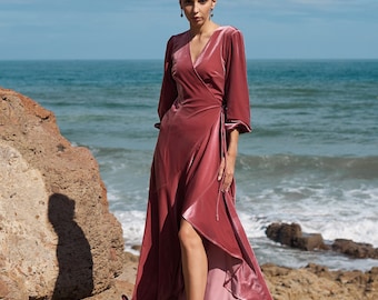 Cinnamon Rose Velvet Wrap Gown | High-low Hem, Formal Dress - Etsy Israel Cinnamon Rose Velvet Wrap Gown | High-low Hem, Formal Dress - Etsy Israel