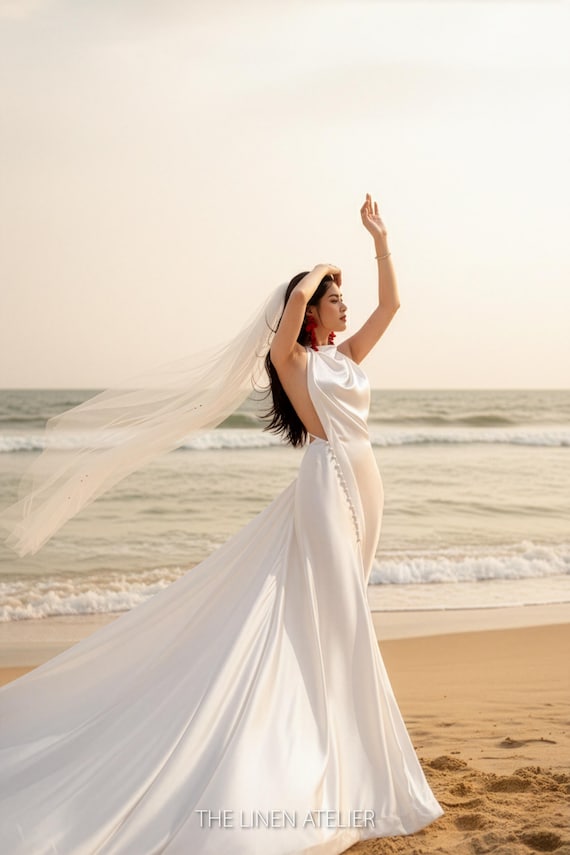 Halter Neck Satin Wedding Gown | Backless Beach Bridal Dress - Etsy New  Zealand