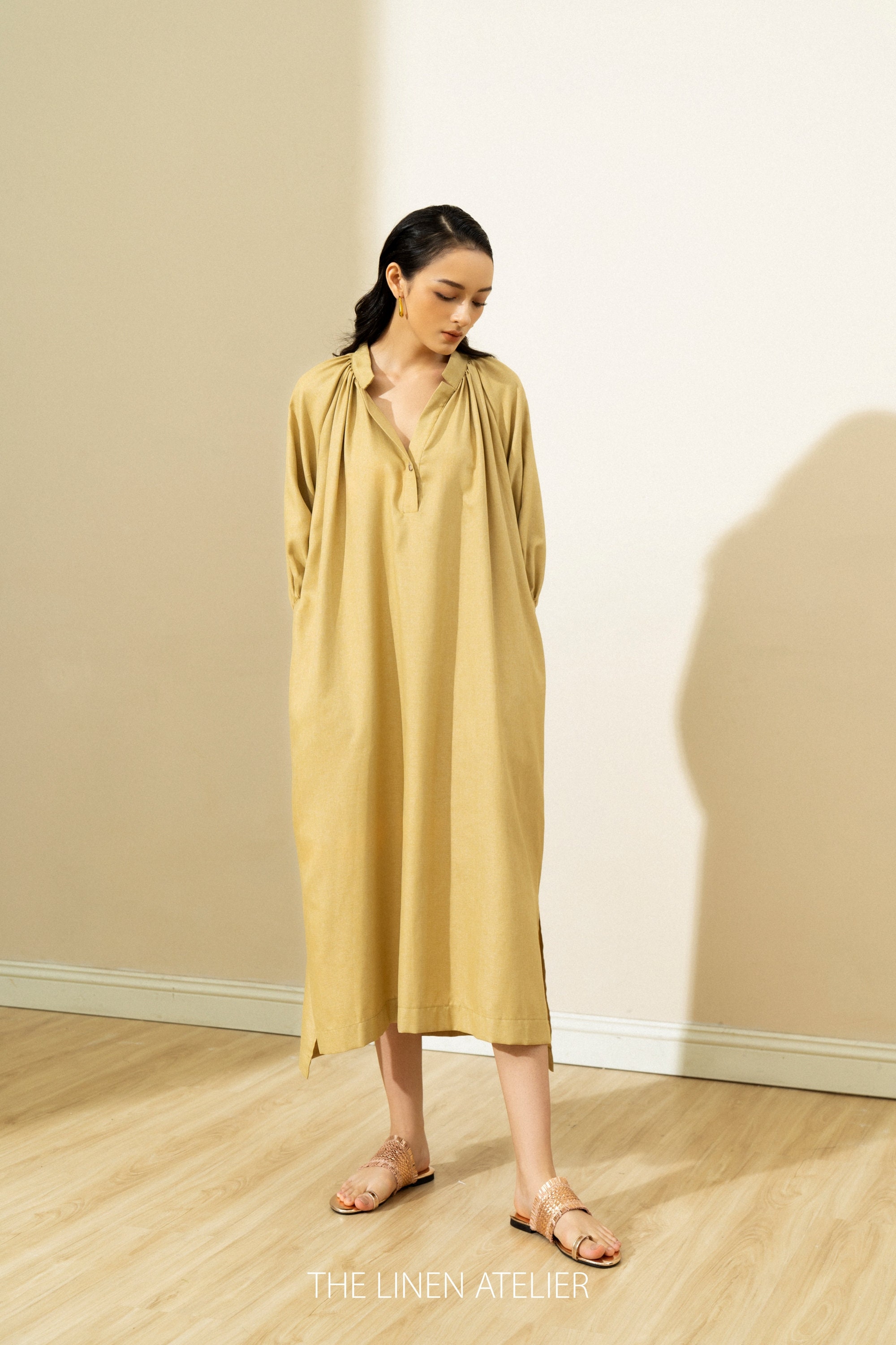 ABIGAIL Oversized Style Pleated Front Linen Tunic Dress Long - Etsy