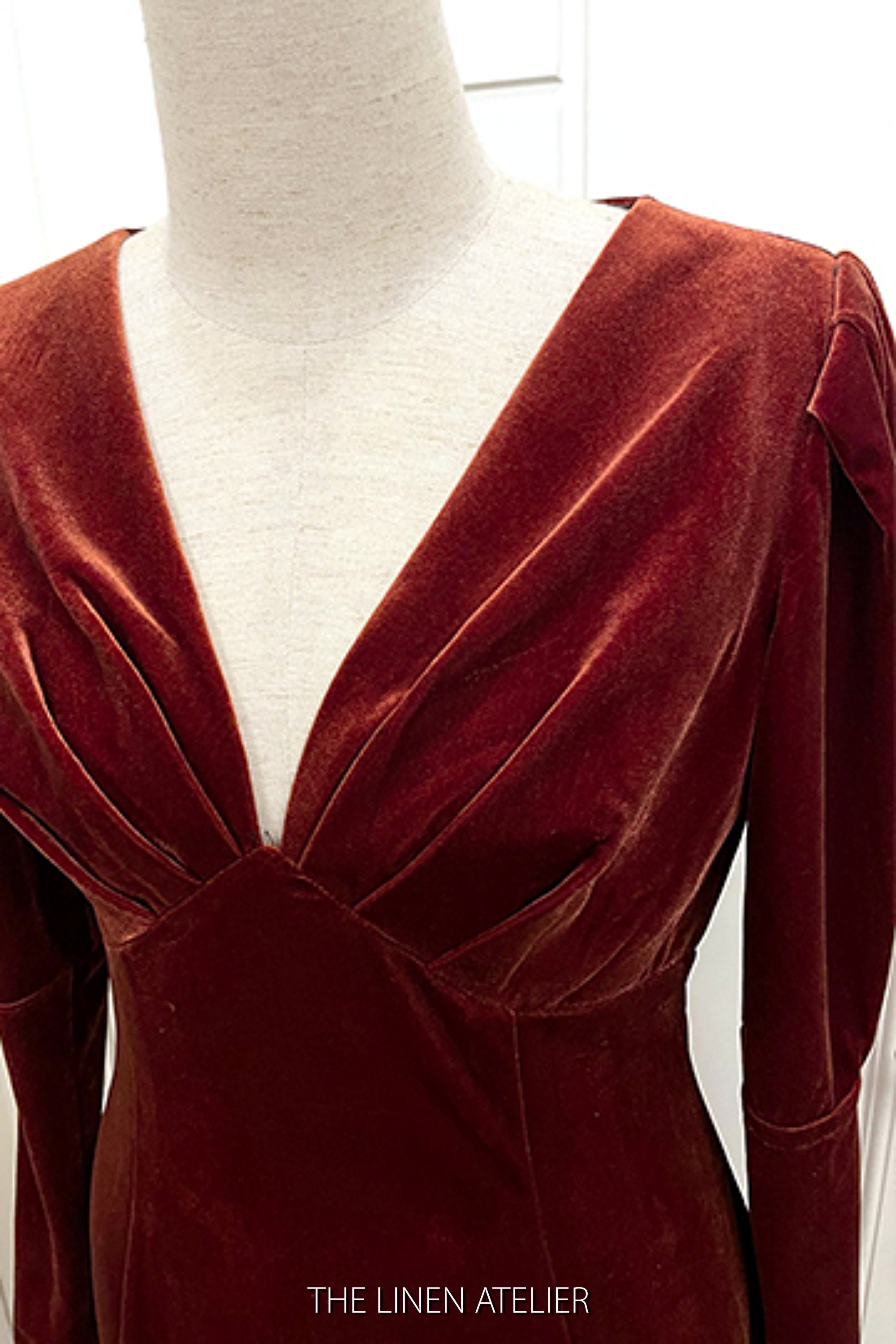 JULIA Rust Velvet Bridesmaid Dress Long Sleeve Velvet Gown | Etsy