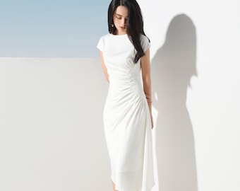business formal white dress Off-White One-Shoulder Long Prom Dress with Corset Off White / 10 main image 0