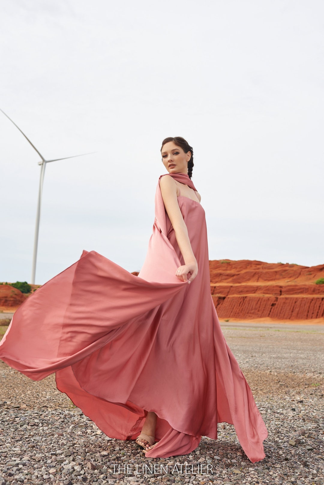 grecian halter neck dress Satin Maxi | Flowy Gown grecian dress