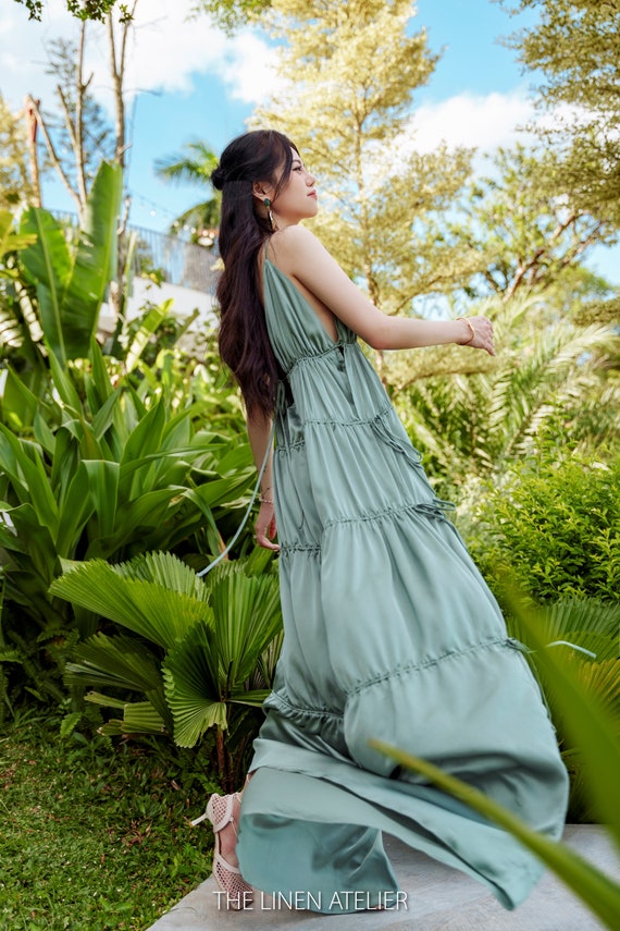 Silk Blend Maxi Dress - Grecian Style Evening Gown