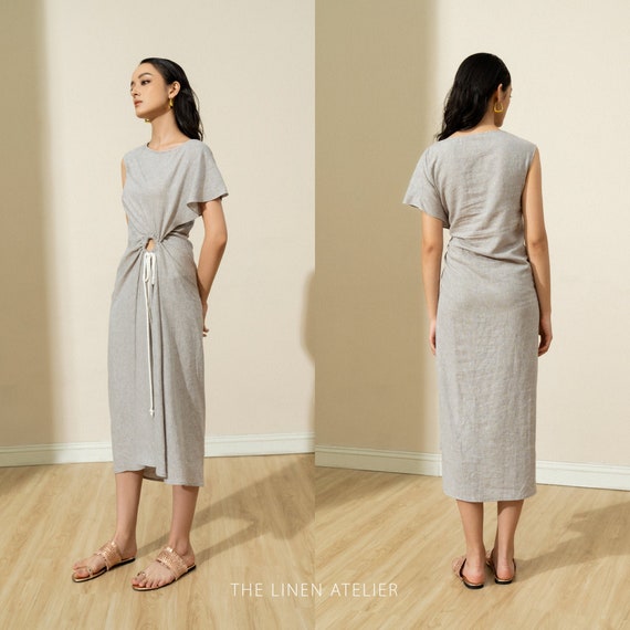Linen Drawstring Dress | Handmade Asymmetric Bohemian Clothing - Etsy