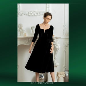 IRYNA Wedding Guest Velvet Dress | Winter Vintage Dress | Formal Cocktail Dress Women | Long Sleeve Full Skirt Dress | Gathered Midi Dress