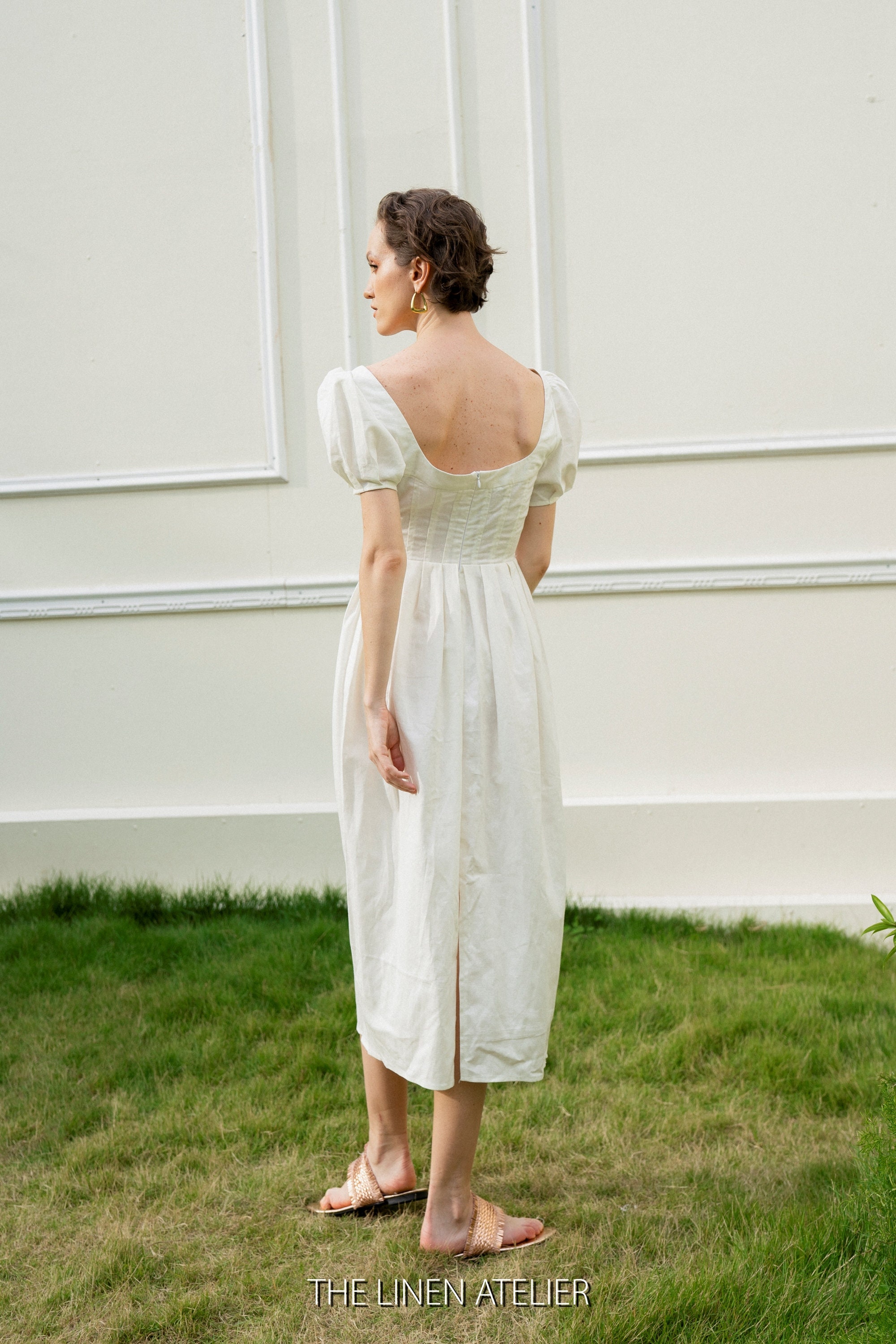 PIPER Linen Puff Sleeves Cottagecore Dress | Milkmaid Dress White | Scoop  Back Peasant Dress | White Linen Midi Dress | Fall Dress Women - Etsy