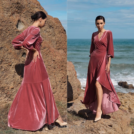 AYA Cinnamon Rose Wrap Velvet Dress 
