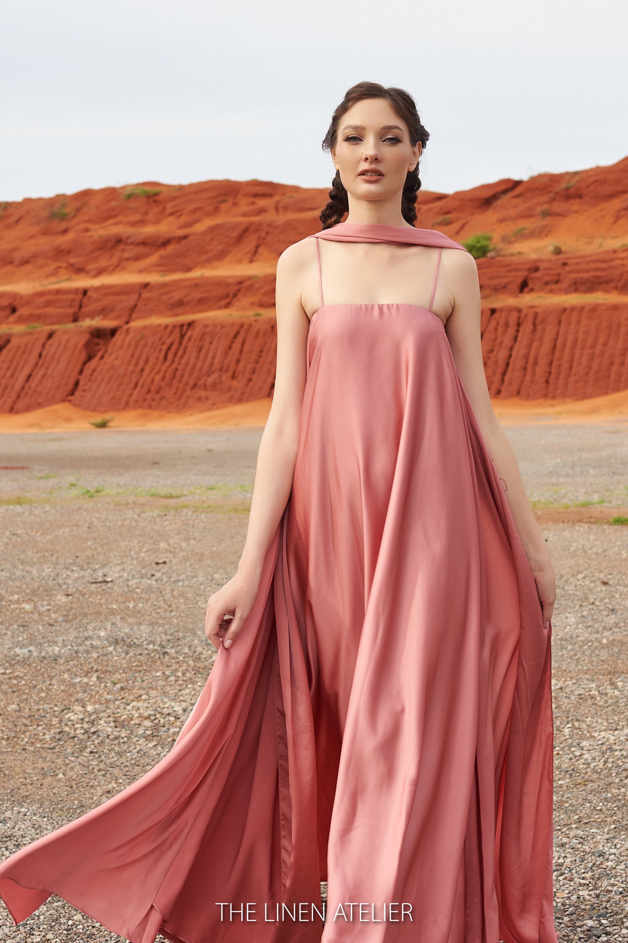 pink maxi dress halter Rinna Satin Halter Maxi Dress - Pink Cherry