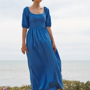 MONICA Low Back Linen Dress | Cottagecore Summer Dress | Maxi Linen Dress | Linen Boho Puff Sleeve Dress | Party Prom dress | Elegant Dress