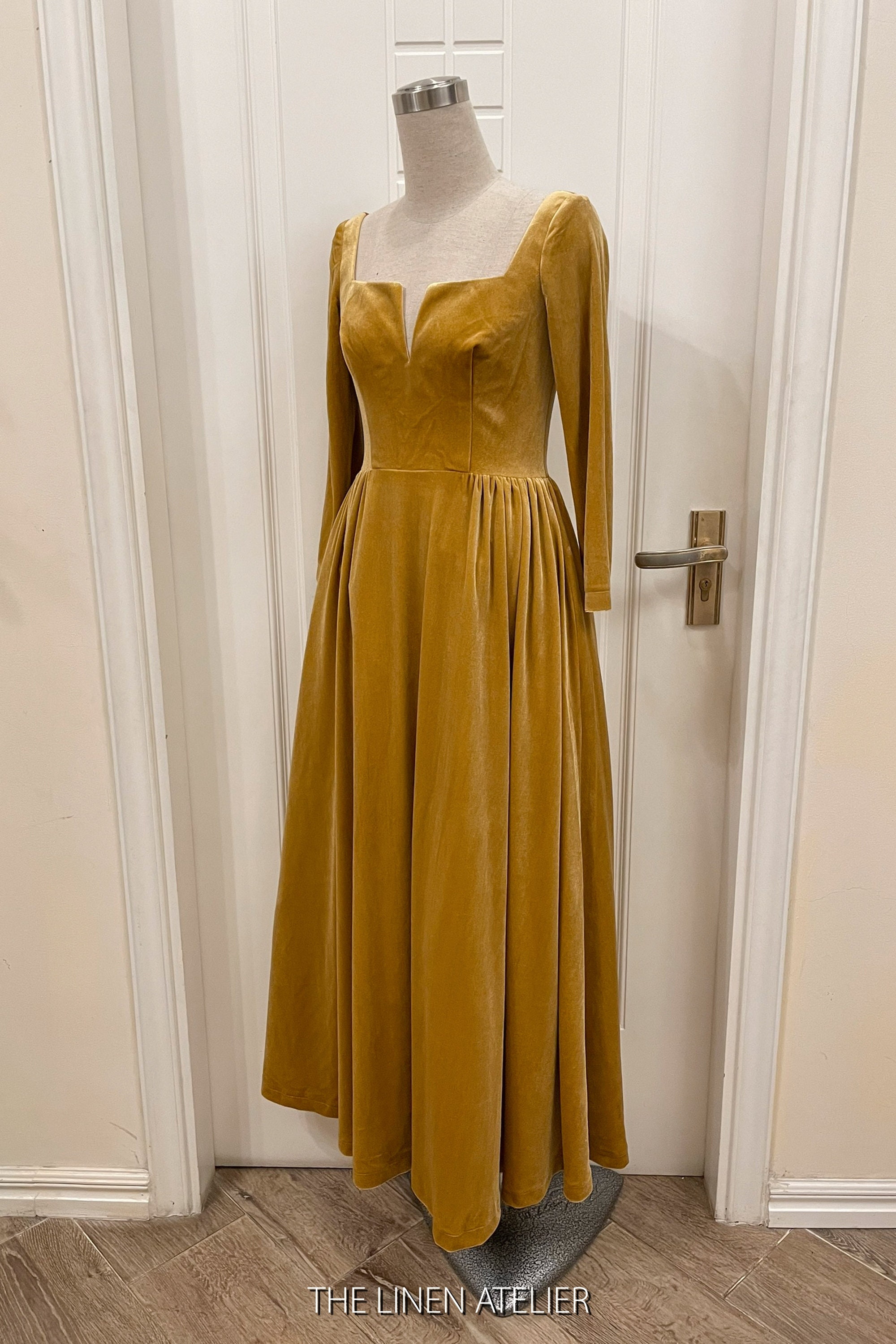 yellow velvet dress long sleeve LAURA Velvet Gown | Wedding Guest Dress
