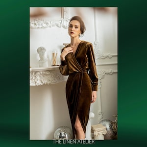 ELISE Wedding Guest Dress Velvet | Bridesmaid Dress With Sleeves | Formal Dress | Romantic Evening Dress | Copper Brown Photo Shoot Dress