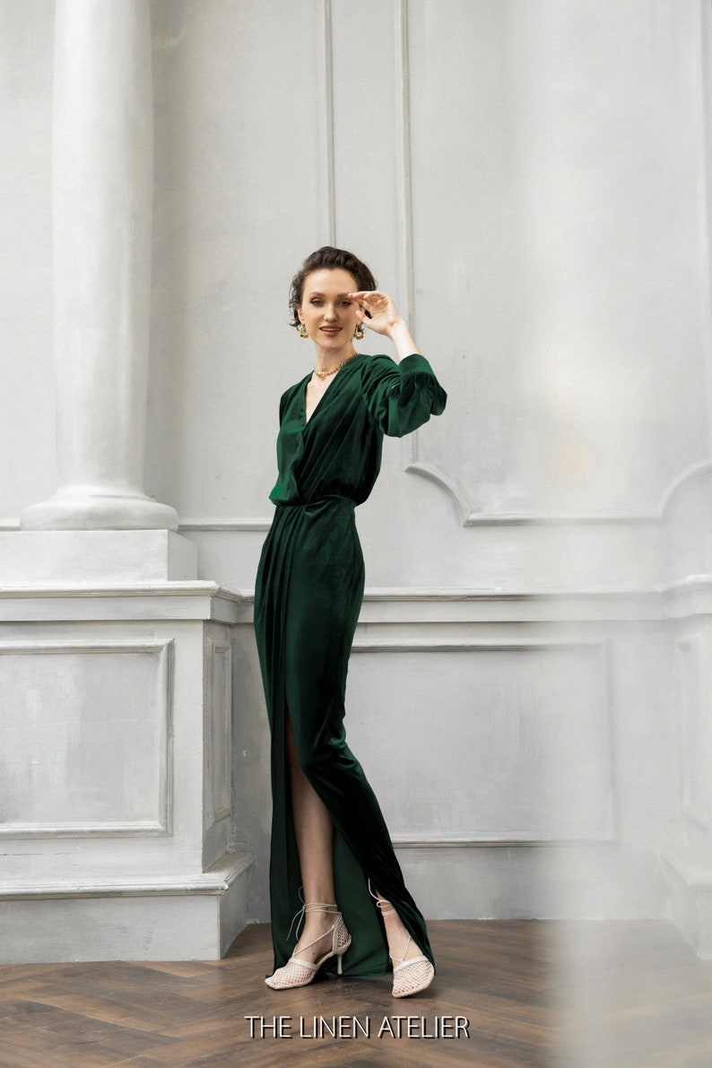 CARA Emerald Green Velvet Wedding Dress Velvet Bridesmaid Dress Dark Green Velvet Maxi Dress Formal Evening Gown Wedding Guest Dress image 5