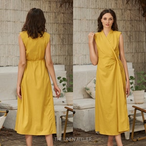 Luiza Linen Wrap Midi Dress | Linen Dress with Pockets | Boho Dress | Boho Linen Dress | V neck Tunic | Cottagecore Dress