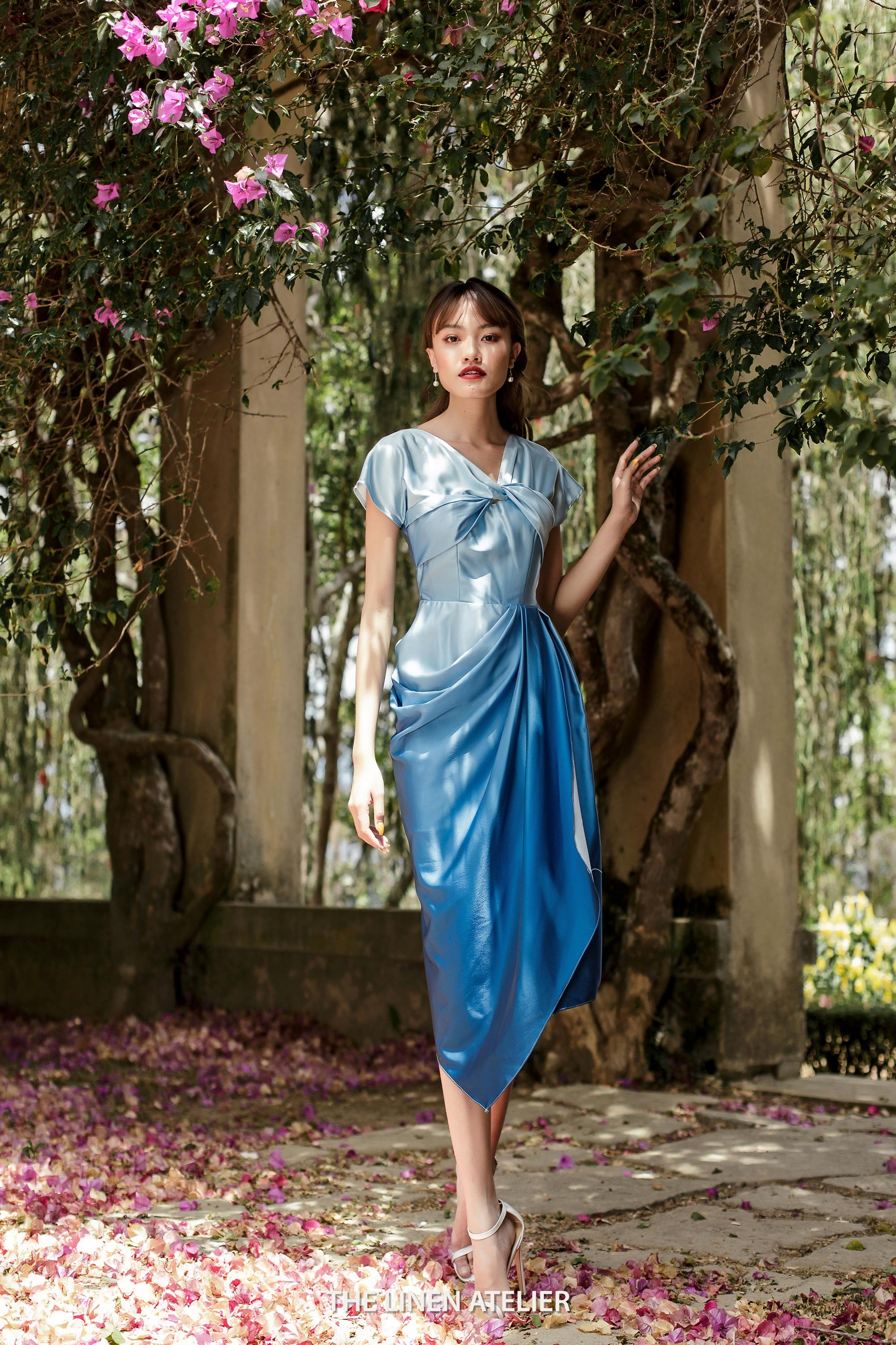 blue ombre satin dress Ombre Satin Halter Neck Mini Dress-Green/Blue