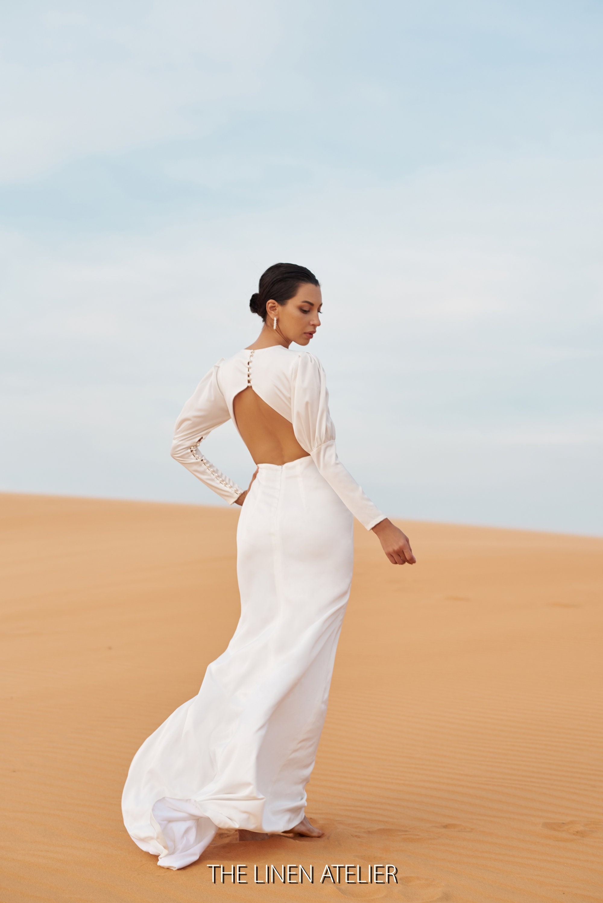 white silk backless wedding dress ACANTHUS, a Backless Fairy Wedding Dress in Silk Chiffon with Bow Closure Larimeloom