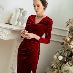 FATIMA Velvet V-neck Cape Shoulder Dress Formal Evening Dress Velvet ...