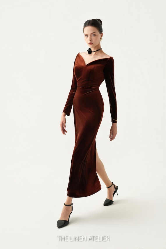 green emerald velvet dress Off Shoulder Long Sleeve Maxi Bodycon Dress Prom Dresses cg20079