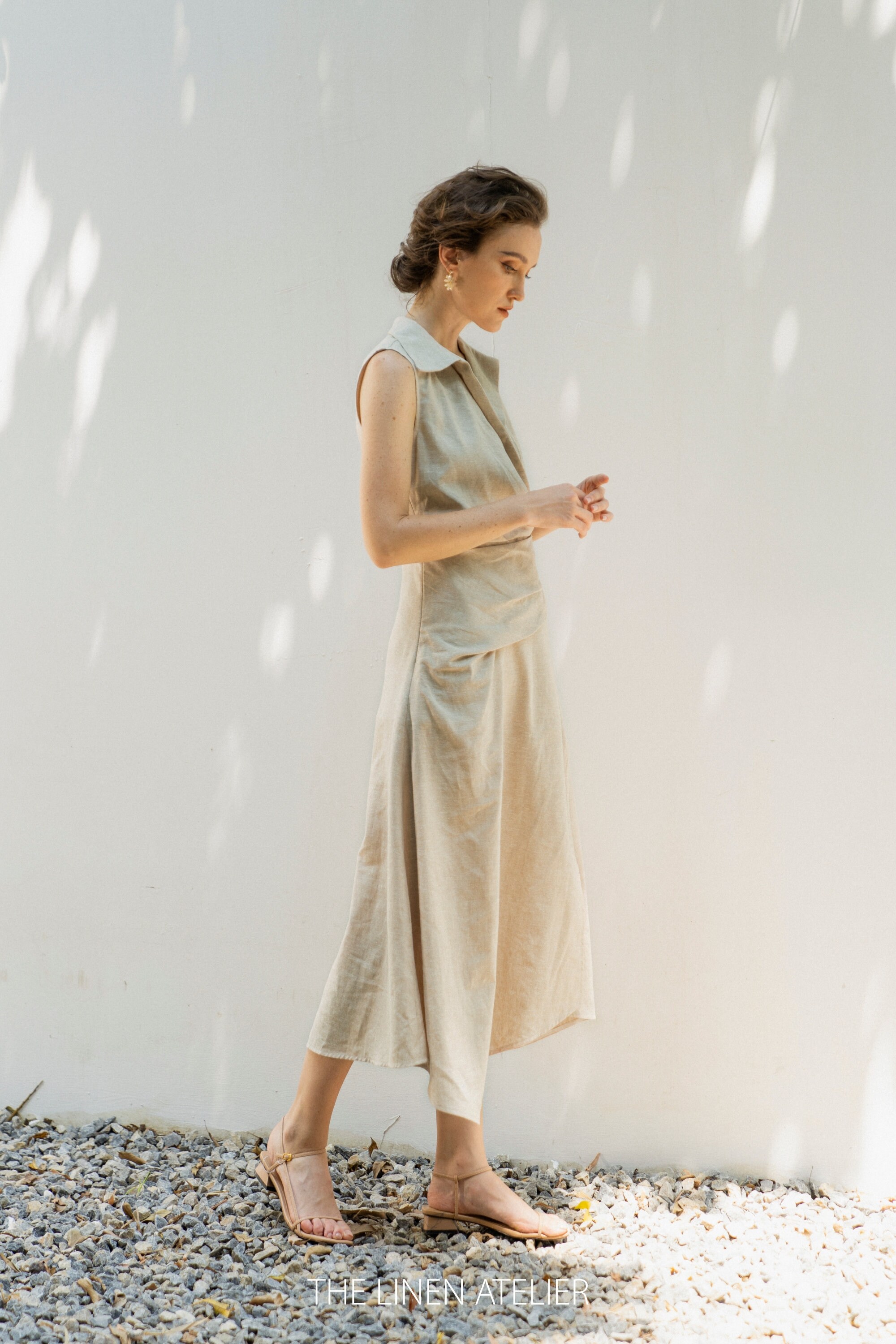 sleeveless linen shirt dress Women's Sleeveless Guayabera Dress in Linen and Cotton Medium / White