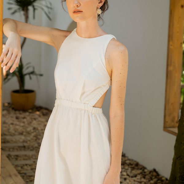 Handmade Linen Summer Dress | Criss Cross Halter Sundress
