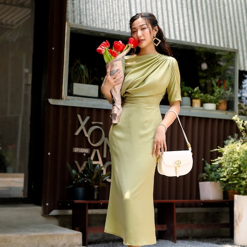 Green Satin One Shoulder | Elegant Evening Dress | Holiday Party Outfit -  Etsy
