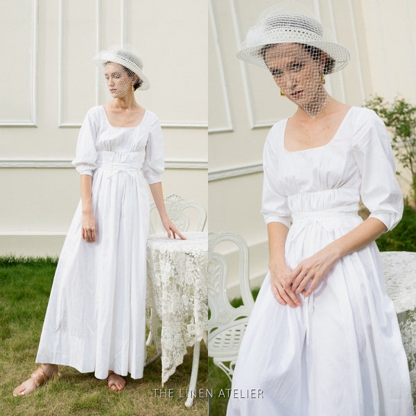 AVALON Empire-Taille Milchmädchenkleid | Cottagecore Kleid | Baumwollkleid | Umstandskleid | Cottage-Kleid | Weißes Kleid | Brautjungfernkleider