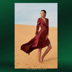 LEVIYAH Twist & Drape Front Silk Dress | Bridesmaid Dress Midi | Wedding Guest Dress | Gift For Her | Red Midi Dress | Cocktail Dress Spring