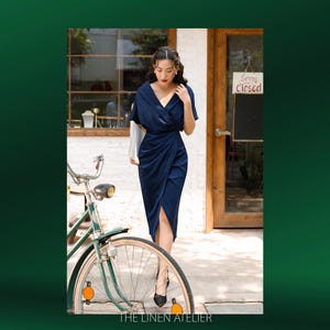 MARTHA Classy Pencil Draped Dress | Wedding Guest Dress Summer | Prom Dress | Gift For Her | Short Sleeve Dress | Modest Dress Custom