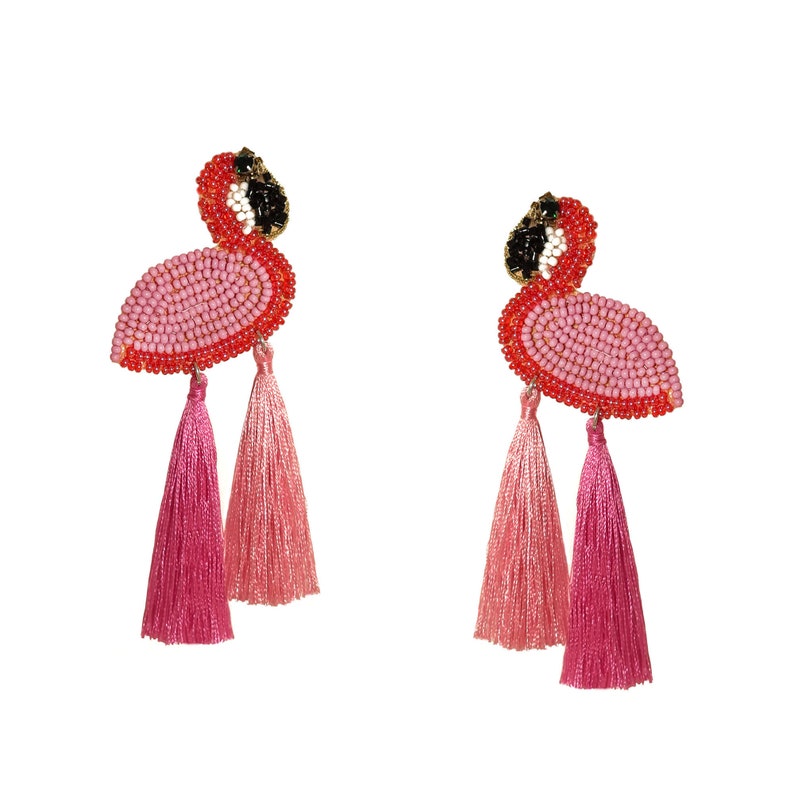 Flamingo Drop Tassel Earrings Women Fashion Jewelry Unique Cute Animal Earrings