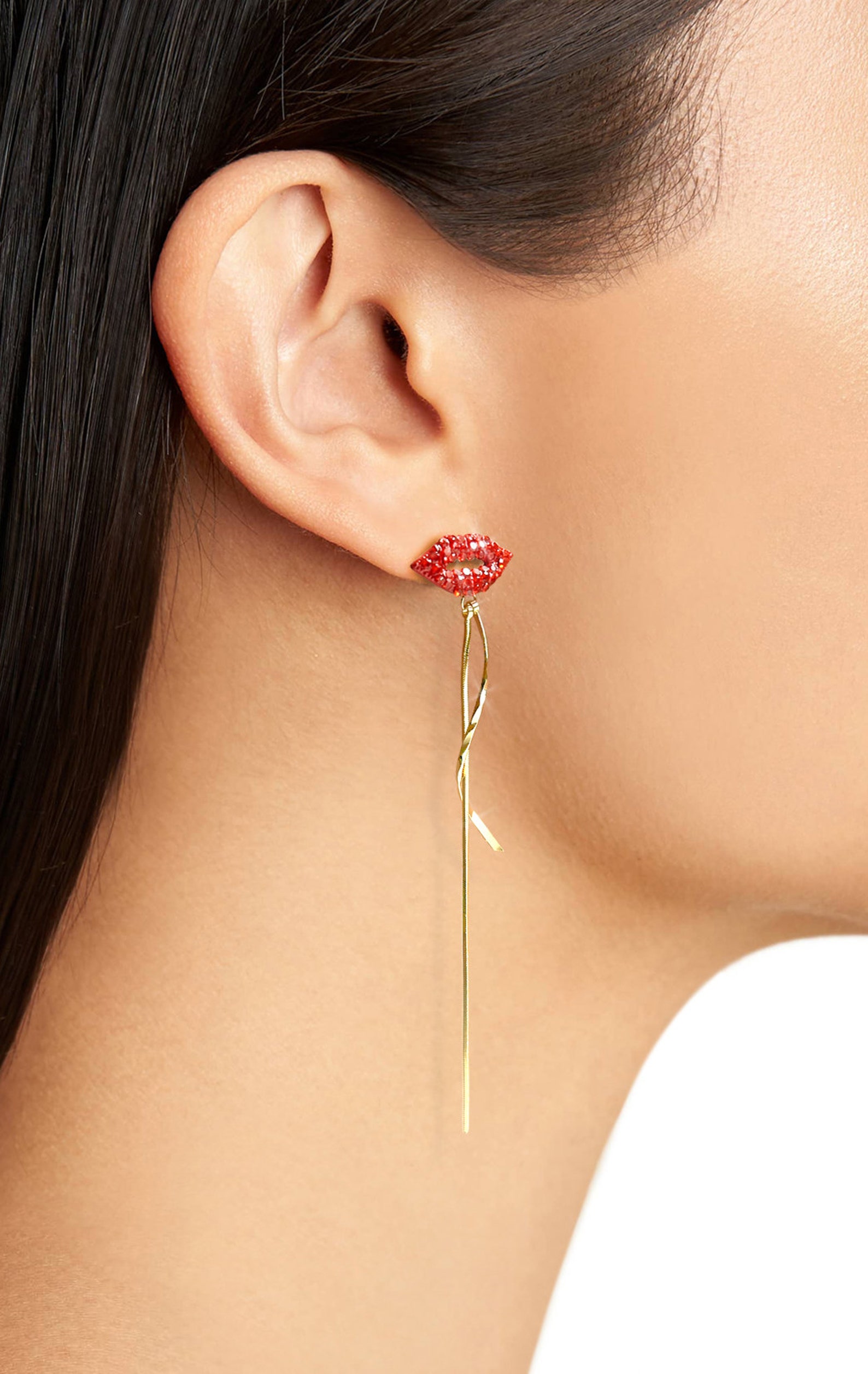 Lips Long Drop Earrings Sparkly Red Lip Statement Drop Etsy