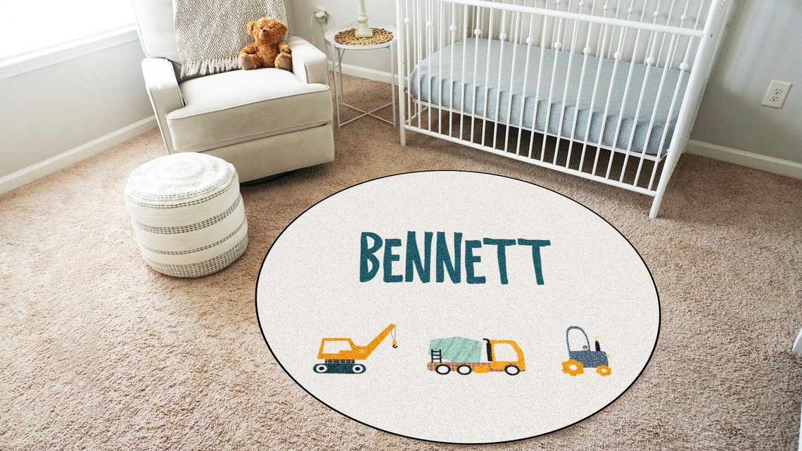Construction Trucks Rug Personalized Nursery Rug Multiple Etsy