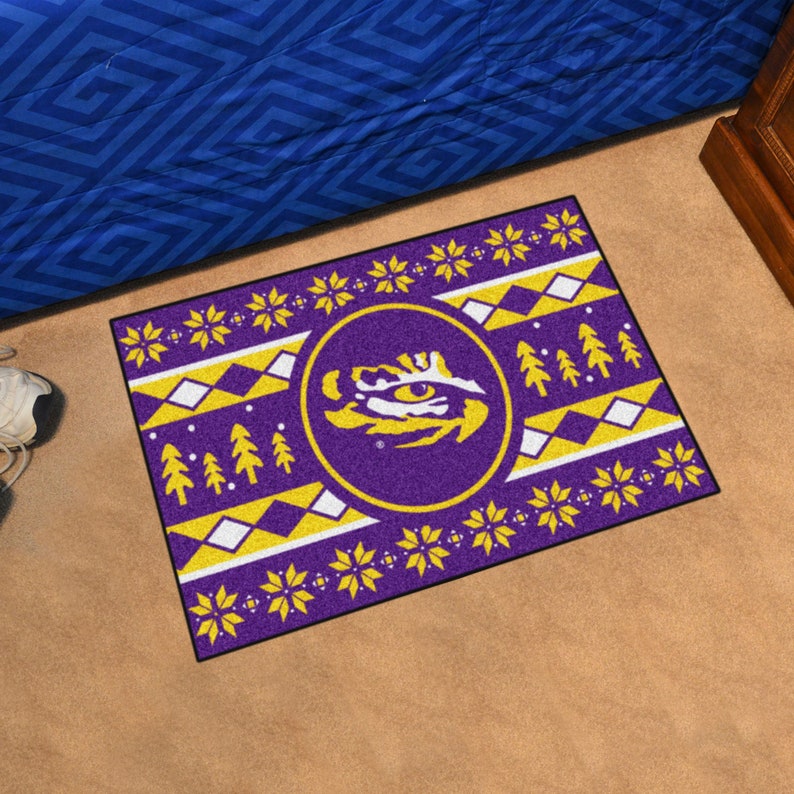 Lsu Holiday Sweater Rug Lsu Mat Lsu Home Decor Lsu Man Etsy
