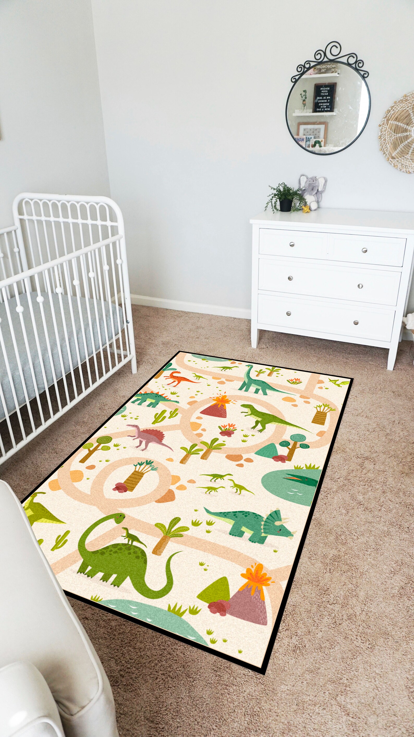 Dinosaur Adventure Play Rug Featuring a Road Map for Etsy