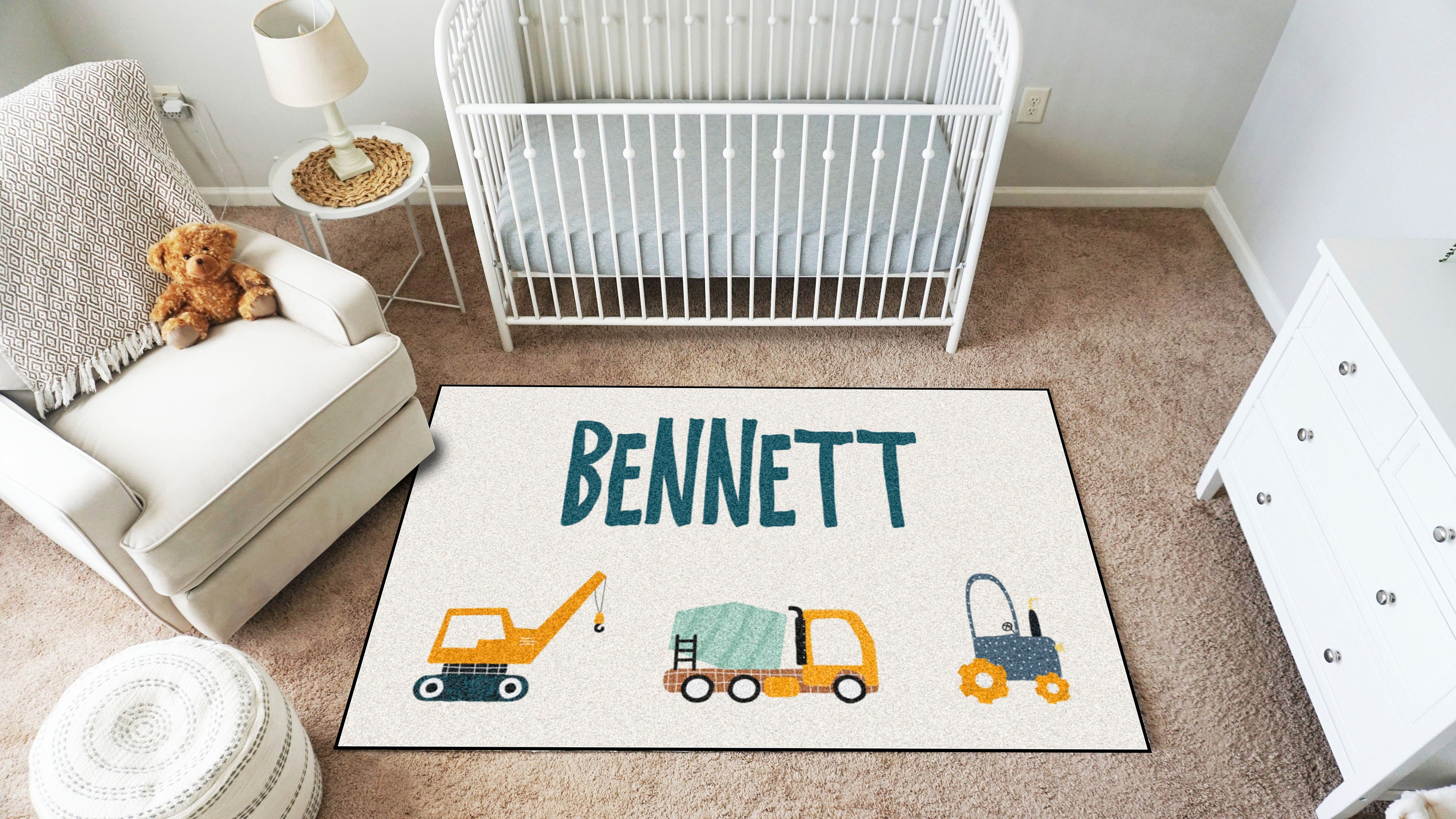 Construction Trucks Rug Personalized Nursery Rug Multiple Etsy