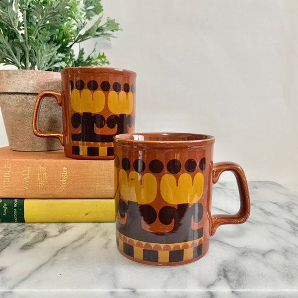 Lot De 4 Mugs Vintage Staffordshire Potteries - Céramique Fleurie Made In England