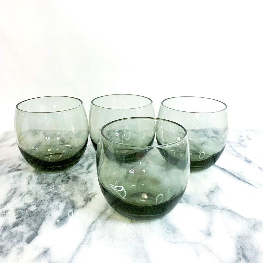 Set of 4 Vintage Smoky Gray Roly Poly Glassses / Mid Century Barware - Etsy