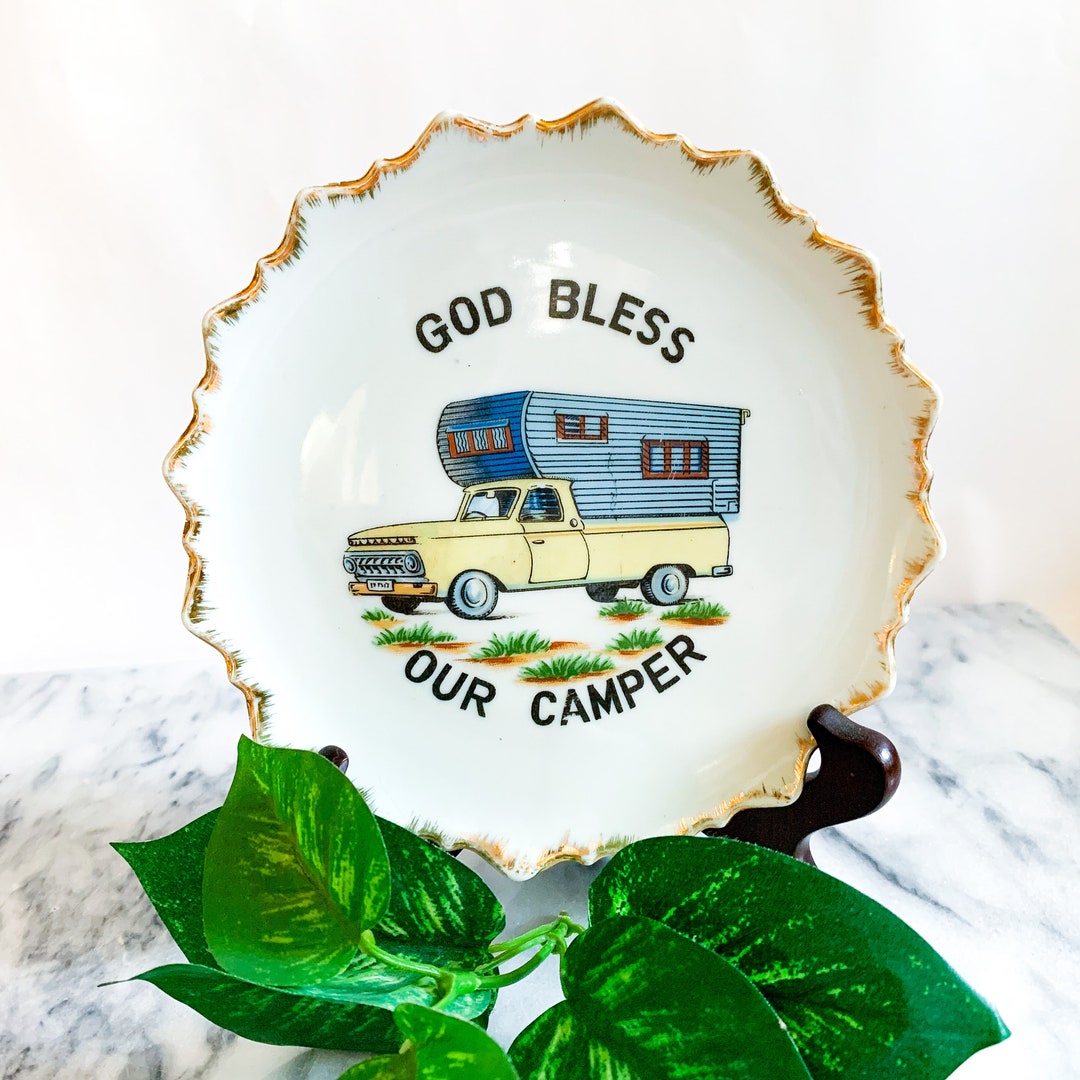 God Bless Our Camper, Kitschy Vintage Wall Plate, Camper Decor Etsy