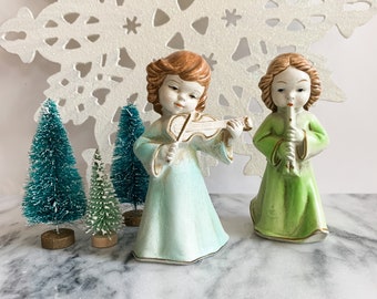 Sweet Vintage Christmas Musicians, Ceramic Angels, Stocking Stuffer,