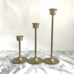 Vintage Trio of Graduated Tulip Brass Candle Holders