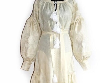Embroidered boho dress maxi with ethnic Ukrainian embroidery linen dresses Custom ivory wedding gown Fashion bohemian clothing
