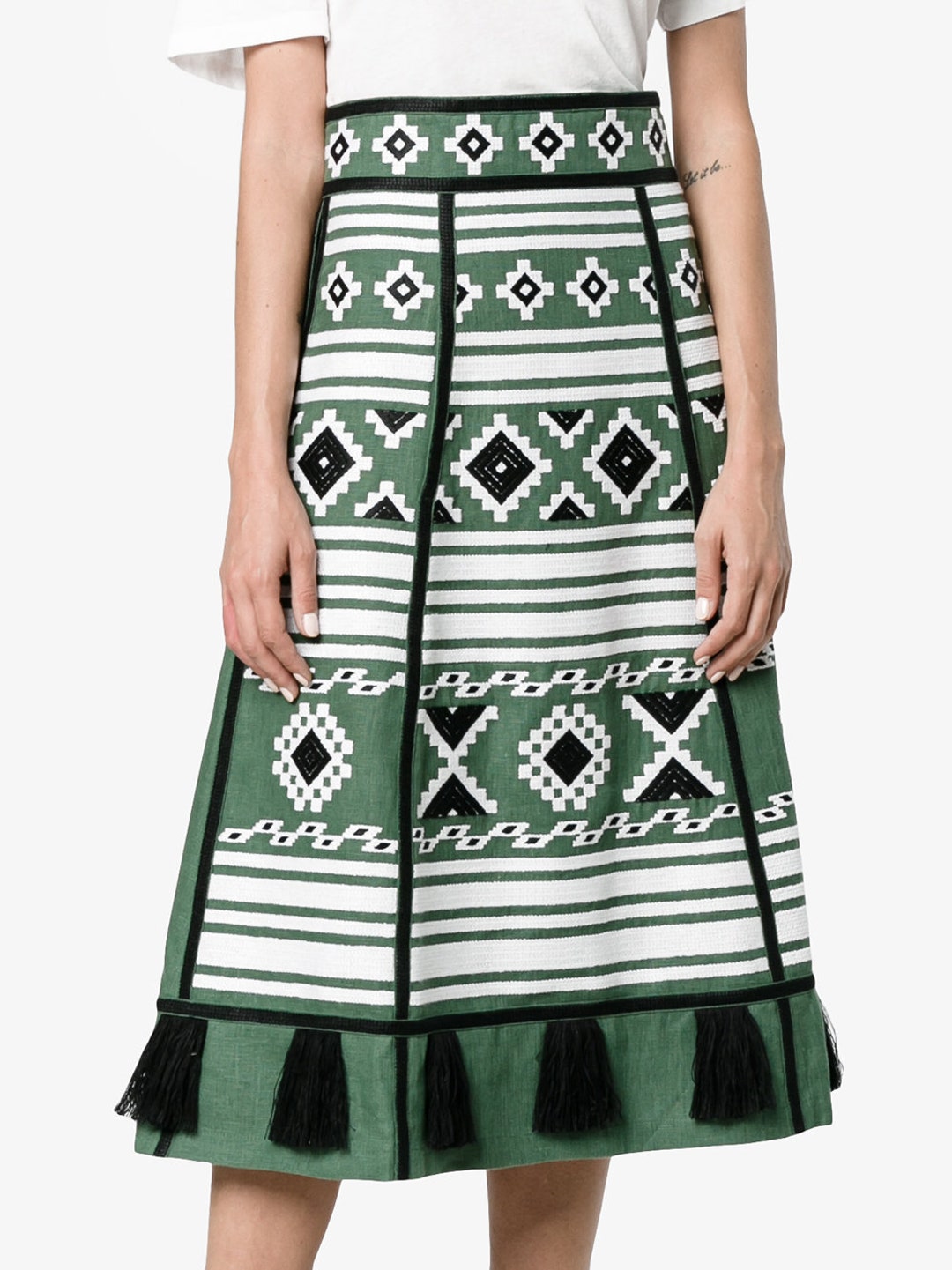 High Waist Embroidered Linen Skirt Midi Fashion Boho Clothing - Etsy