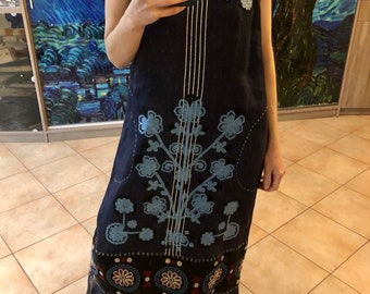 Kvitka ukrainian dress Embroidered linrn sundress vyshyvanka in S size
