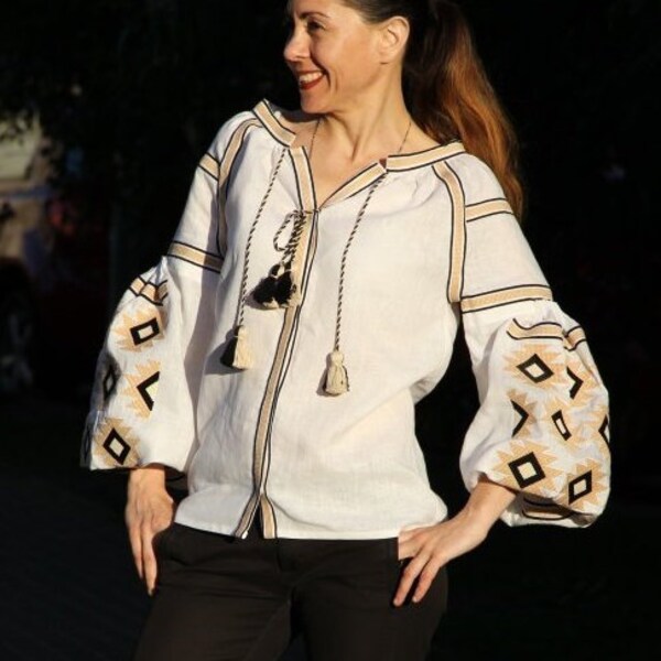 Linen Embroidered Blouse In Borshchev Style main image 1