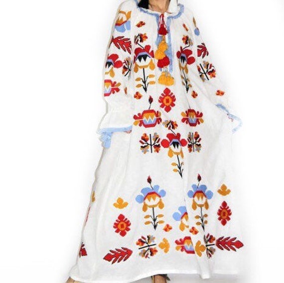 white embroidered boho dress
