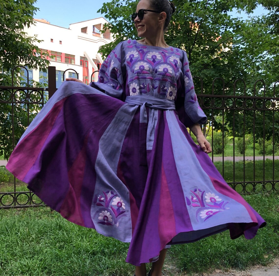 Purple wedding dress boho dress woman bohemian Embroidered | Etsy