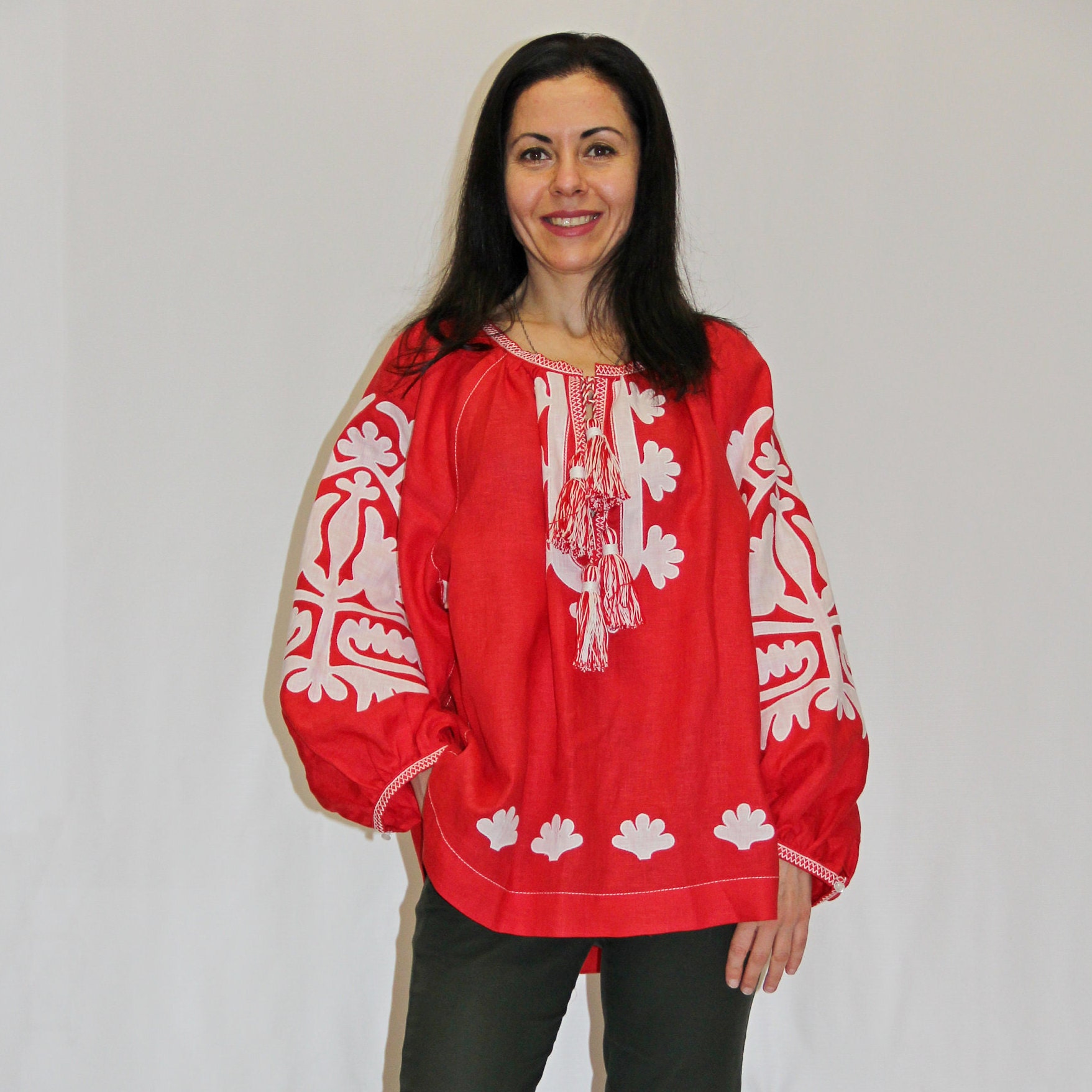 Linen Embroidered Blouse Fashion Appliqued Trend Cloth Etsy