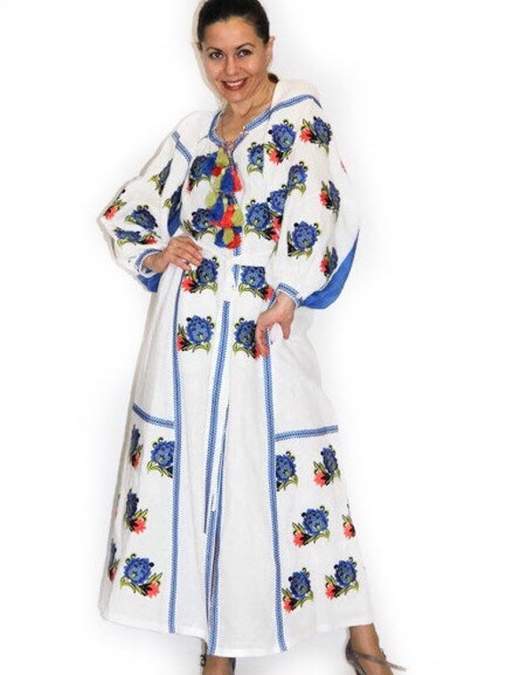 blue and white boho dress